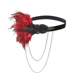 Roaring Art Deco 1920s Flapper Feather Headpiece 5821wine Red